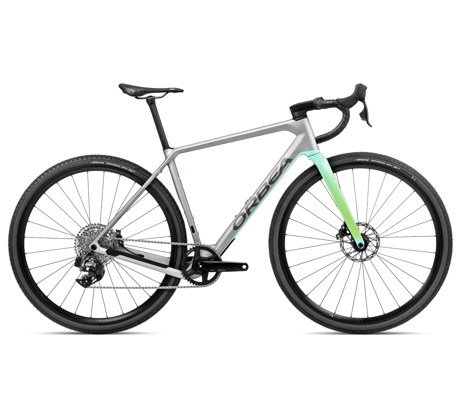 2023 Orbea Terra M31eTeam 1x Bikes Orbea Bikes Stone Silver (Matte) - Ice Green (Gloss) M 