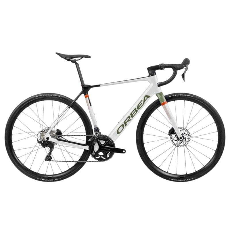 Orbea Gain M30 20MPH Bikes Orbea White Chic - Metallic Green Artichoke (Gloss) XS 