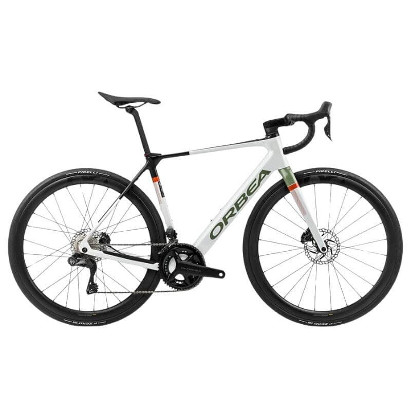 Orbea Gain M20I 20MPH Bikes Orbea White Chic - Metallic Green Artichoke (Gloss) XS 