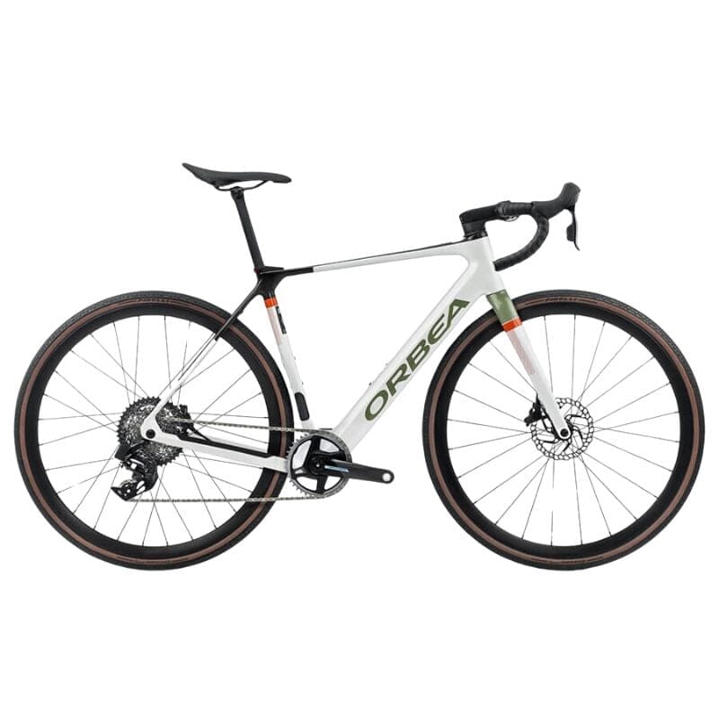 Orbea Gain M21E 1X 20MPH Bikes Orbea White Chic - Metallic Green Artichoke (Gloss) XS 