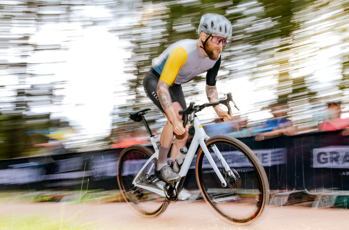 a man racing on a cervelo aspero gravel bicycle