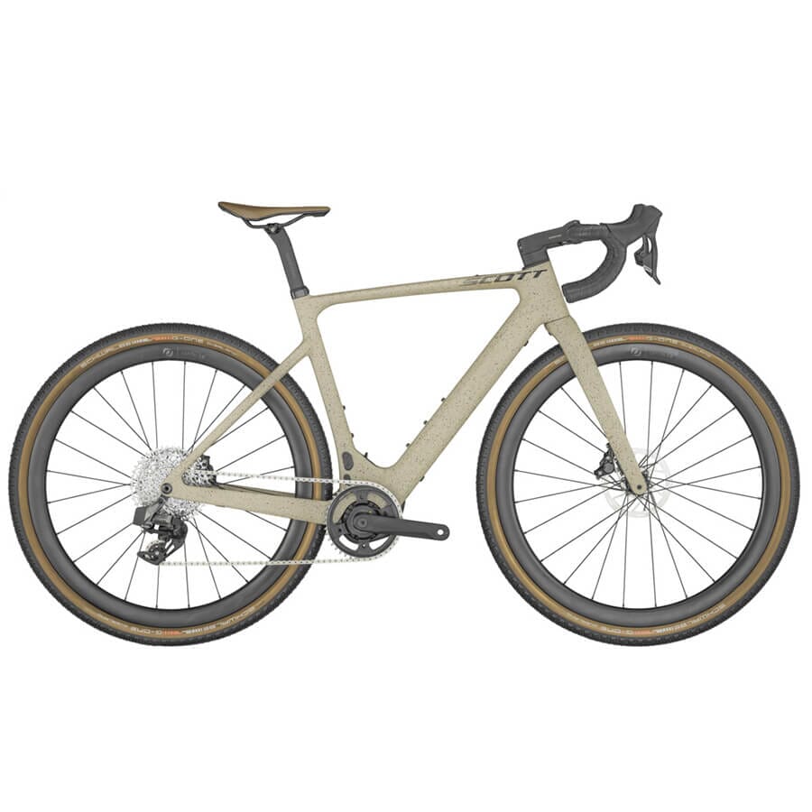 A beige Scott Solace Gravel eRide 20 bike with drop handlebars 